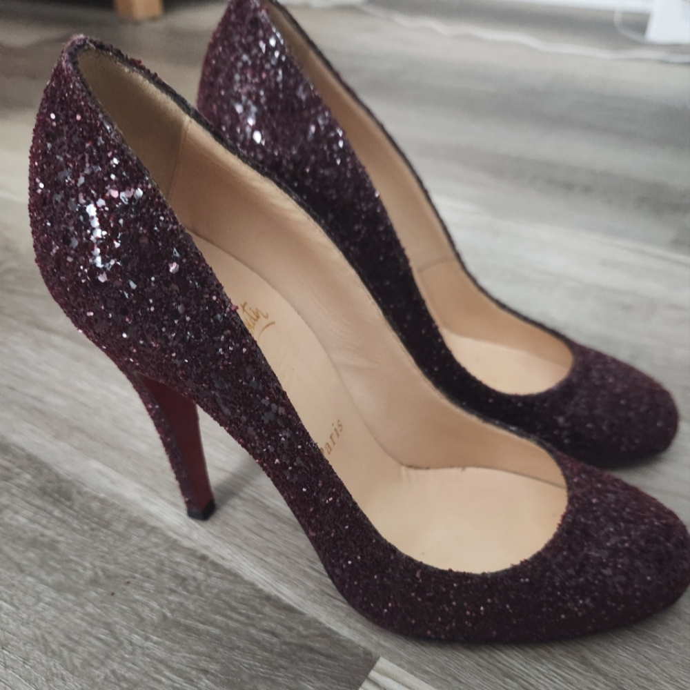 Christian Louboutin Burgundy Glitter Heels